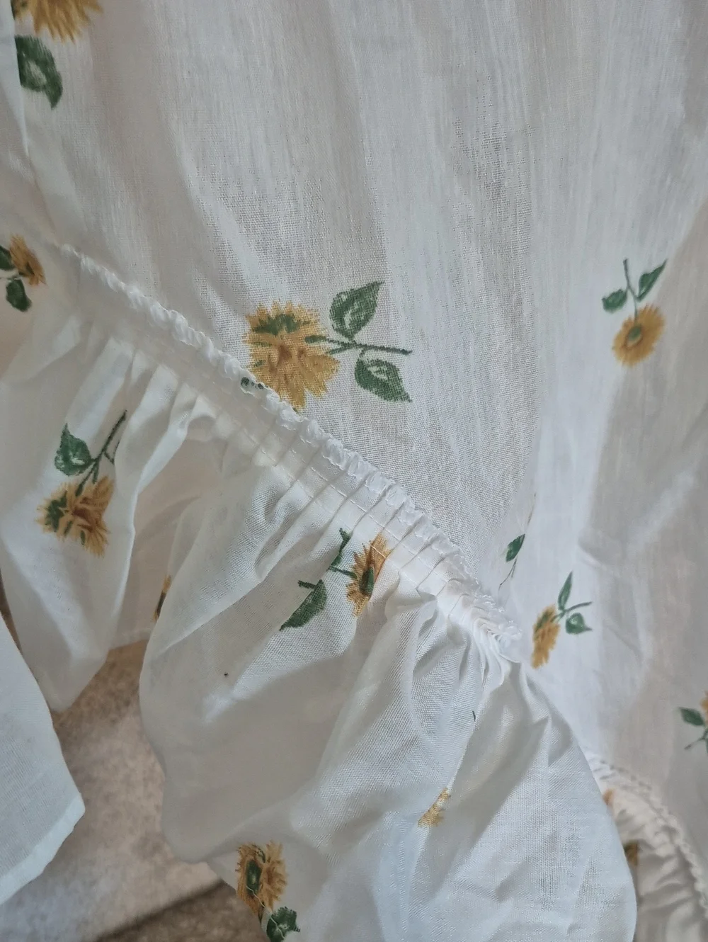 One Piece Floral Swag Ruffled Curtain Panel - White with Yellow Flowers